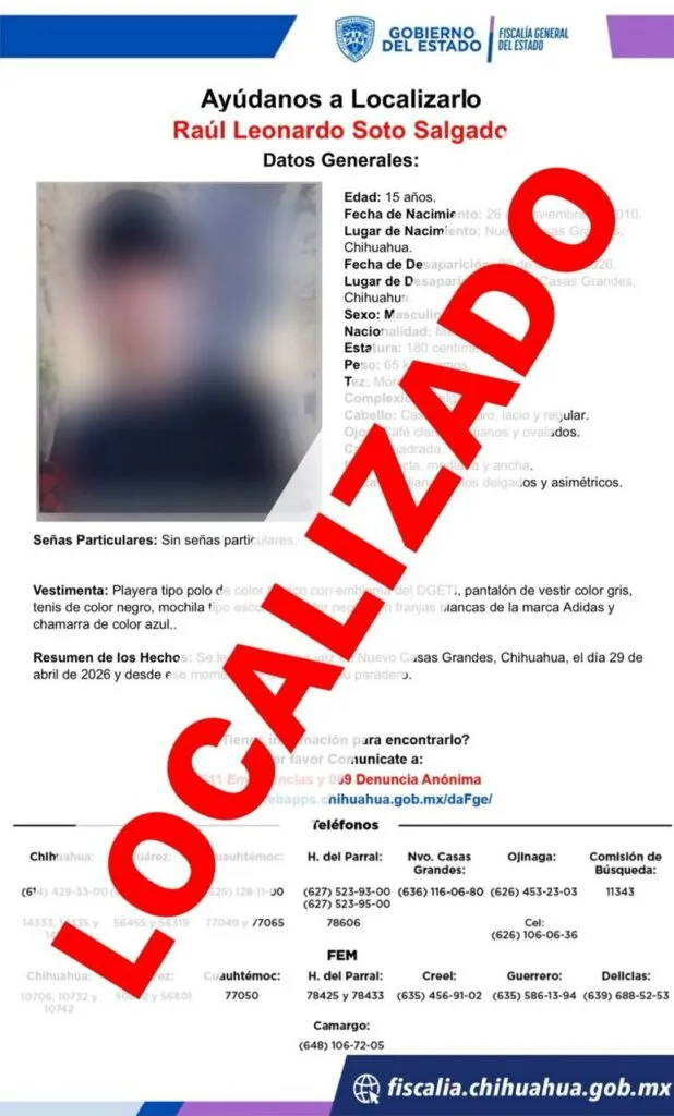 Localizan a adolescente de 15 años reportado como ausente en Nuevo Casas Grandes - imagen 1