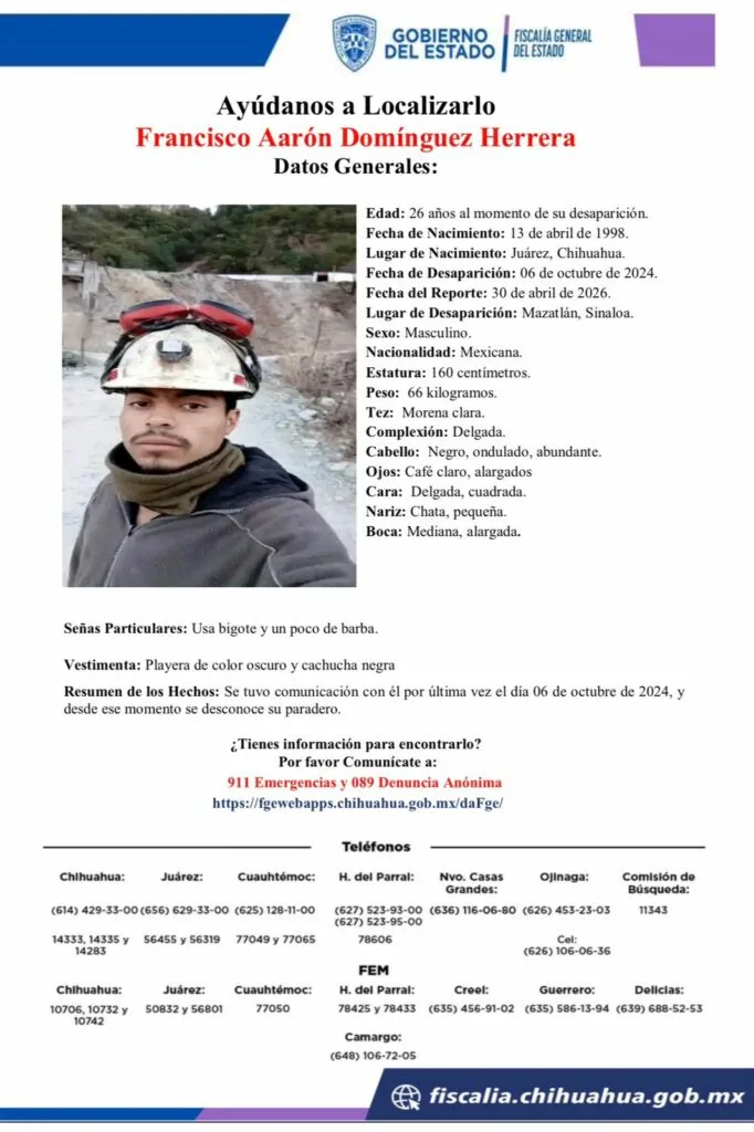 Buscan a Francisco Aarón Domínguez Herrera, desaparecido en Mazatlán desde octubre de 2024 - imagen 1