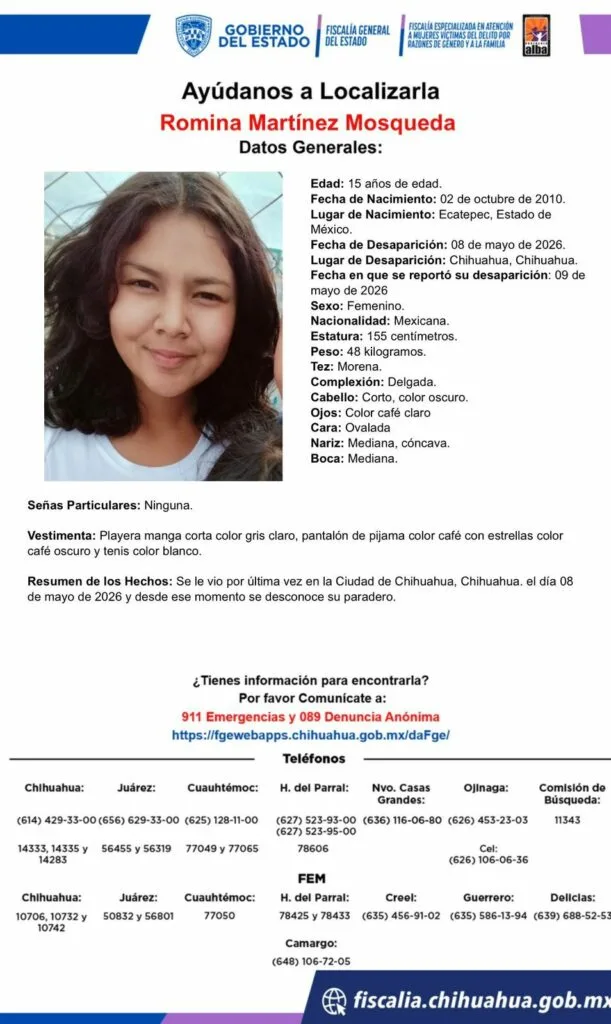 Buscan a Romina, de 15 años, desaparecida en Chihuahua - imagen 1