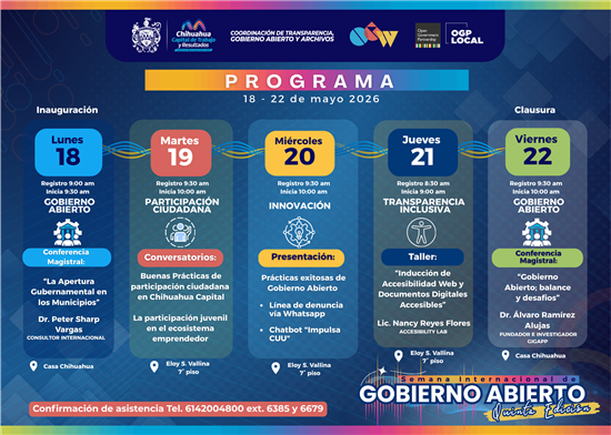 Chihuahua celebra por quinto año consecutivo la Semana Internacional de Gobierno Abierto del 18 al 22 de mayo