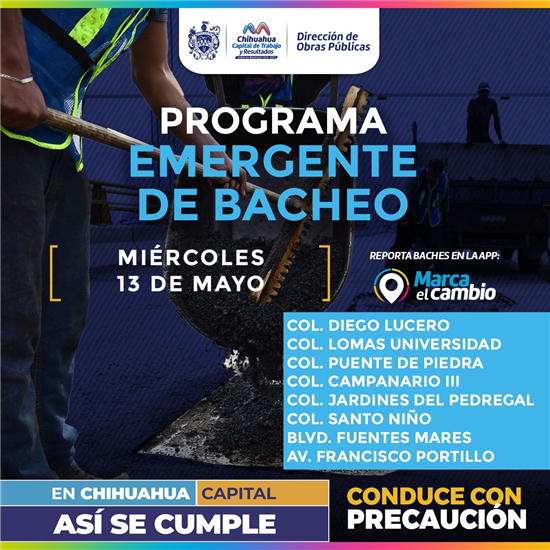Bacheo en ocho zonas de Chihuahua este miércoles: colonias y vialidades intervenidas