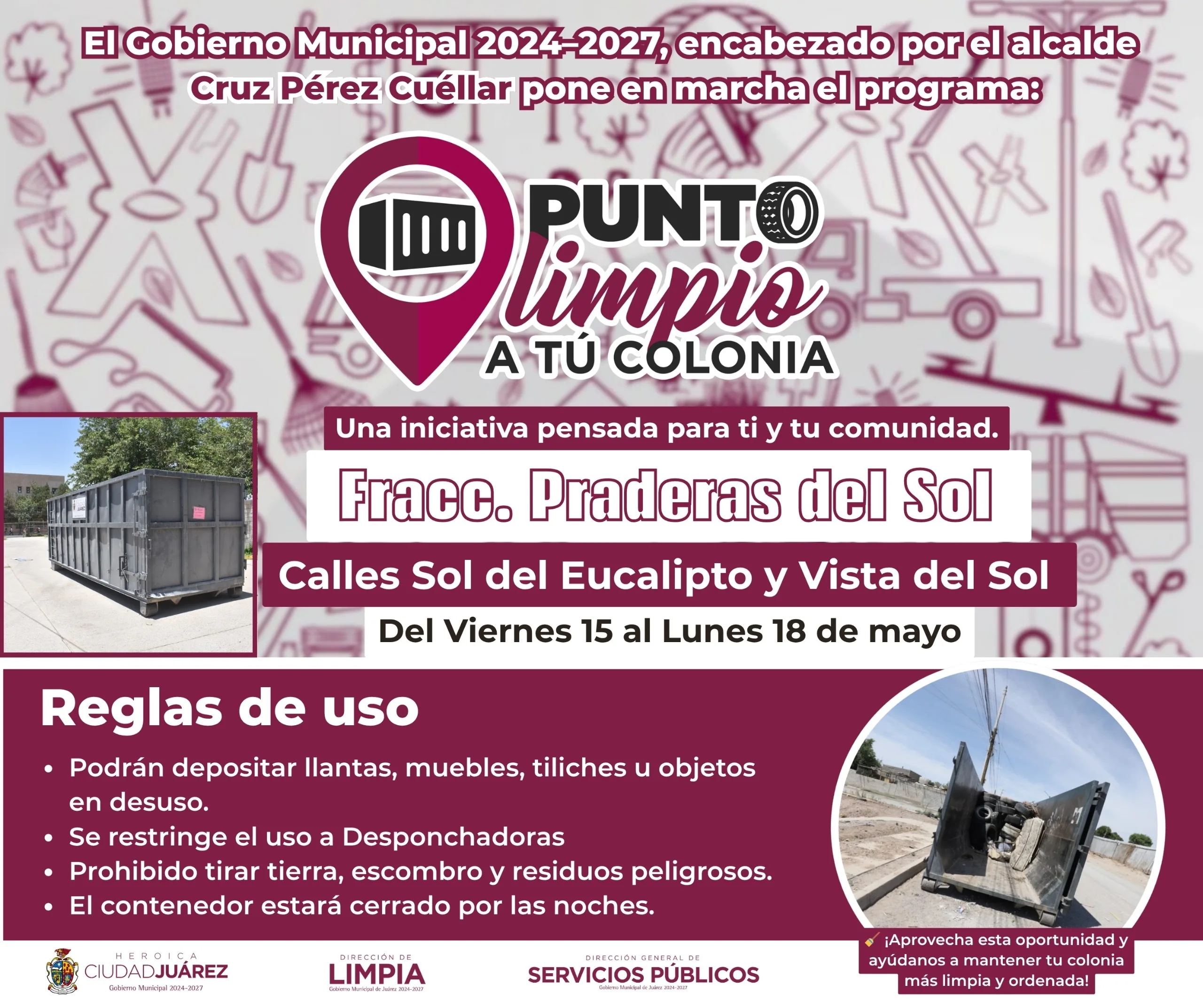Ciudad Juárez instala contenedores de residuos voluminosos en cuatro colonias hasta el lunes 18 de mayo - imagen 1