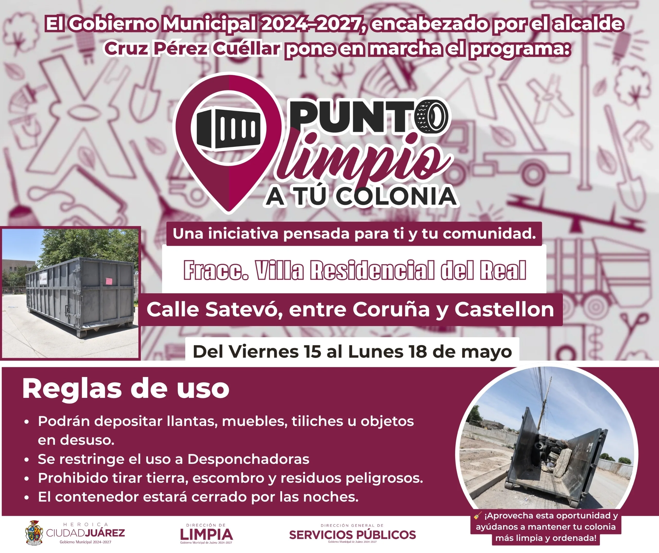Ciudad Juárez instala contenedores de residuos voluminosos en cuatro colonias hasta el lunes 18 de mayo - imagen 3