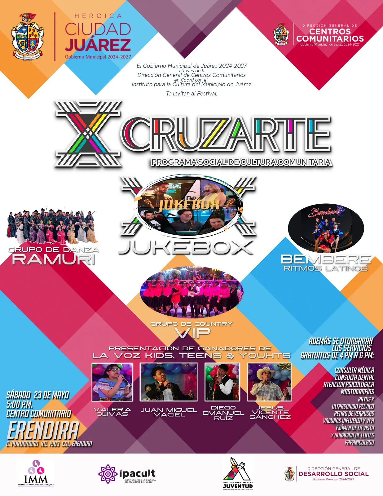 Festival CRUZARTE en el Centro Comunitario Eréndira: música, danza y servicios médicos gratuitos el 23 de mayo