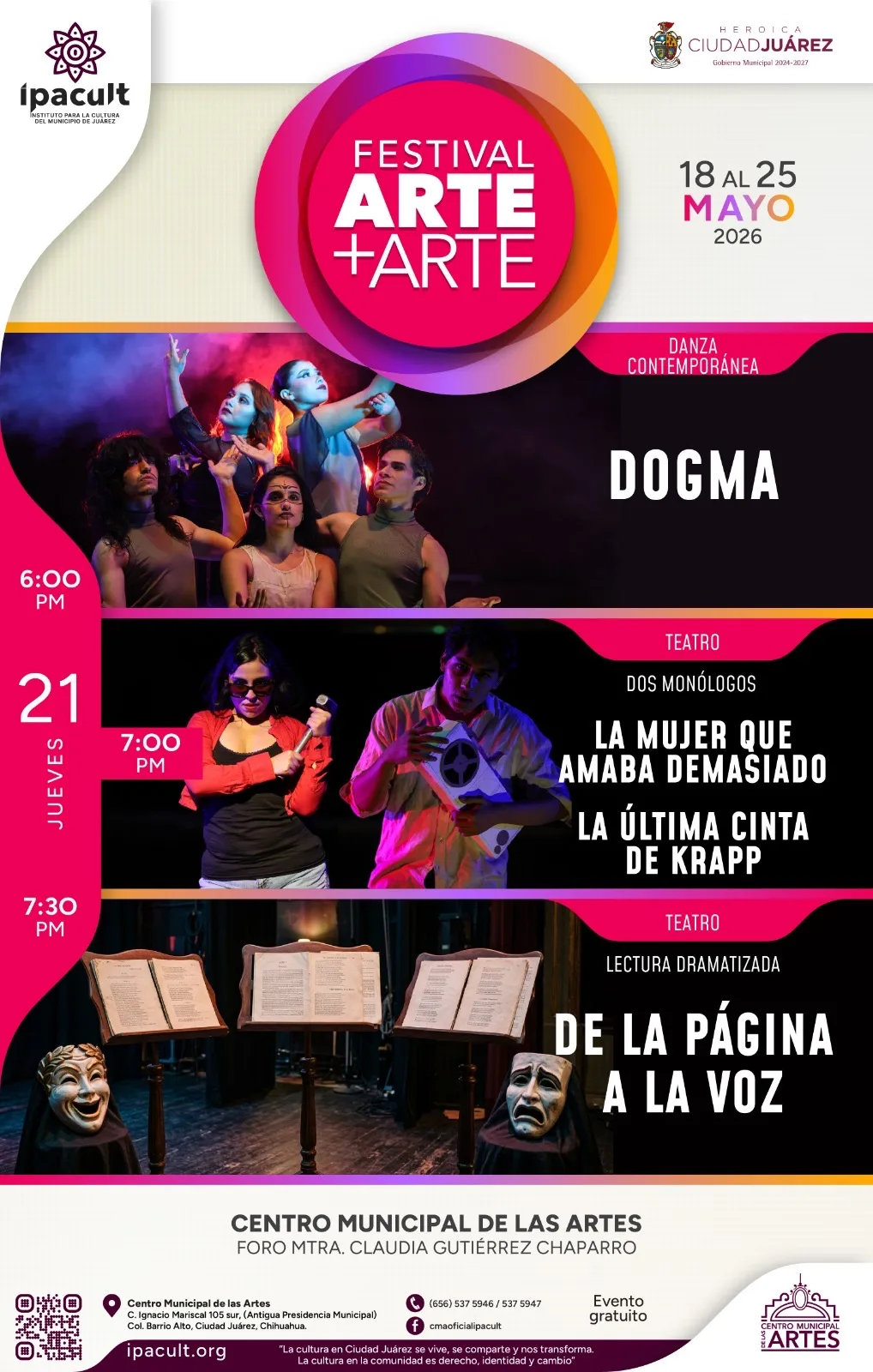 Festival Arte+Arte en el CMA: danza contemporánea, monólogos y teatro este jueves en Ciudad Juárez