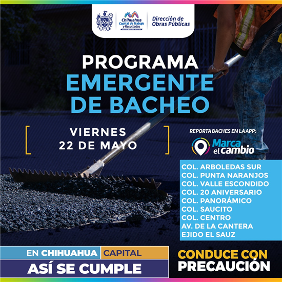 Bacheo en nueve zonas de Chihuahua este viernes: colonias y avenidas intervenidas
