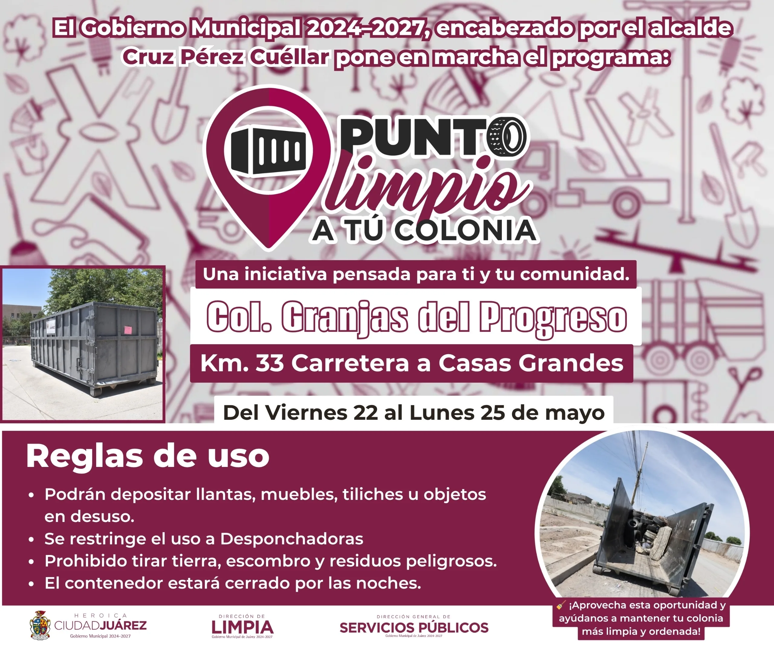 Cuatro colonias de Juárez tendrán contenedores de residuos este fin de semana por el programa Puntos Limpios - imagen 2