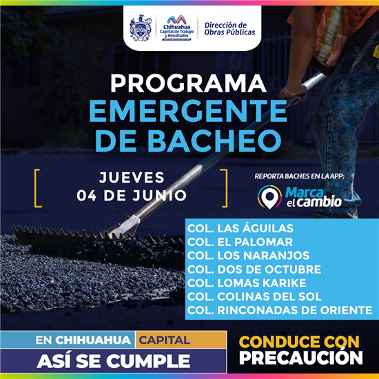 Municipio de Chihuahua realizará bacheo en siete colonias este 4 de junio