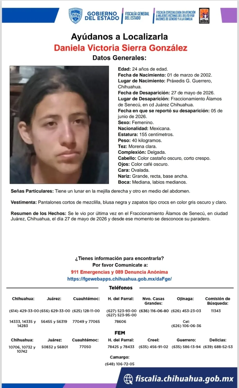 Buscan a Daniela Victoria Sierra González, desaparecida en Ciudad Juárez, Chihuahua
